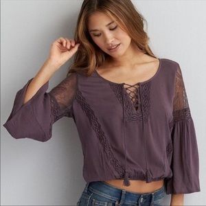 NEW WITH TAGS AMERICAN EAGLE LACE UP PURPLE LONG SLEEVE TOP
